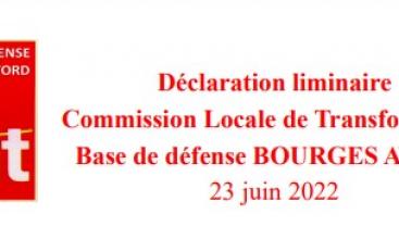 BdD Bourges-Avord Déclaration Liminaire Commission Locale de Transformation du 23 juin 2022