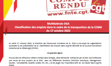 Compte rendu de la multilatérale DGA - Classification des emplois dans le cadre de la transposition de la CCNM du 17 octobre 2023.