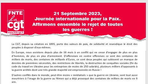  21 Septembre 2023, Journée internationale pour la Paix.