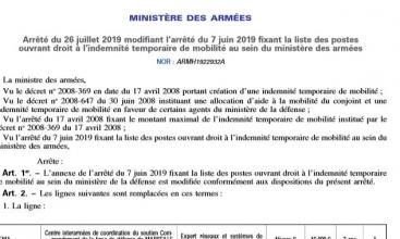 la liste des postes ouvrant droit à l’indemnité temporaire de mobilité