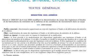  Décret no 2020-531 du 6 mai 2020 modifiant la dénomination du corps des IEF