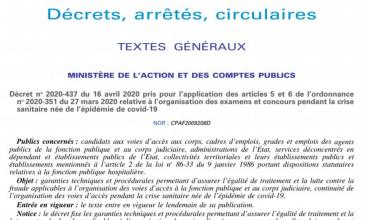 SLITE CGT DEFENSE FNTE Décret no 2020-437 du 16 avril 2020 pris pour l’application des articles 5 et 6 de l’ordonnance no 2020-351 du 27 mars 2020 relative à l’organisation des examens et concours pendant la crise sanitaire née de l’épidémie de covid-19 