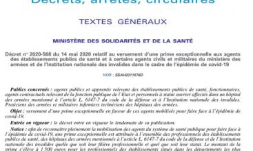 SITE CGT DEFENSE ARMEE Décret no 2020-568 du 14 mai 2020 relatif au versement d’une prime exceptionnelle dans le cadre de l’épidémie de covid-19 