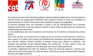 Message de soutient de l’intersyndicale Fonction publique CGT, FAFP, FO, FSU et SOLIDAIRES 