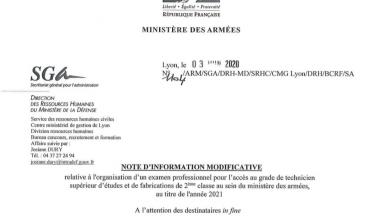 Information modificative Examens pro TSEF 2 au titre de 2021 DU 3 JUIN 2020