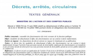 Décret no 2020-714 du 11 juin 2020 relatif au détachement d’office