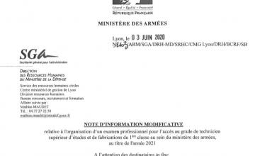 Information modificative examen TSEF 1 au titre de 2021