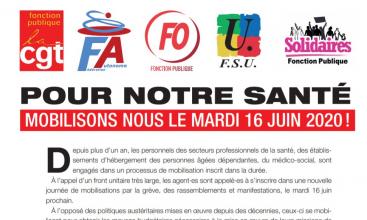POUR NOTRE SANTÉ  MOBILISONS NOUS LE MARDI 16 JUIN 2020 ! 
