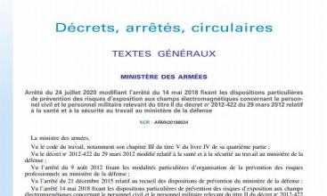 Arrêté du 24 juillet modifiant l'arrêté du 14 mai 2018 exposition aux champs électromagnétiques