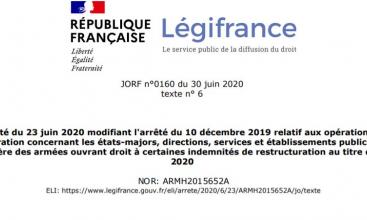 Arrêté du 23 juin 2020 modifiant l'arrêté du 10 décembre 2019 relatif aux opérations de restructuration pour 2020