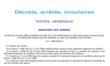 Arrêté du 24 juin modifiant l'arrêté du 19 juin 2019 fixant la liste des postes ouvrant droit à l'ITM au MinArm