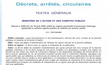 Décret no 2020-741 du 16 juin 2020 relatif au régime particulier d’assurance chômage applicable à certains agents publics et salariés du secteur public 