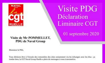 Déclaration liminaire CGT faite au PDG de Naval Group, lors de son déplacement à Ruelle le 1er septembre 2020