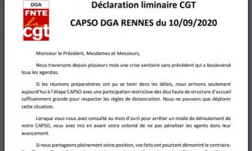 Syndicat DGA Rennes - Déclaration Liminaire des élus à la CAPSO 2020 du 10/09/2020
