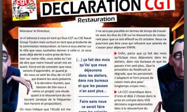 Syndicat Arsenal de Toulon - CSE du 08/09/2020 - Déclaration CGT sur la restauration
