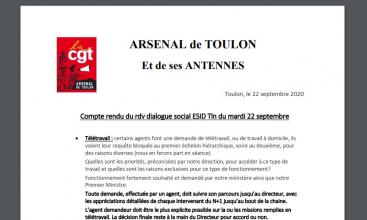Arsenal Toulon et ses Antennes - Compte rendu du rdv dialogue social ESID du 22/09/2020