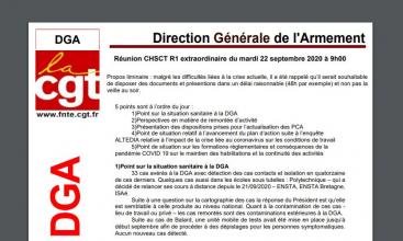 Syndicats DGA - Compte rendu CHSCT R1 extraordinaire du 22/09/2020