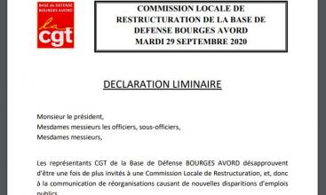 BdD Bourges Avord - Déclaration liminaire à la CLR du 29/09/2020