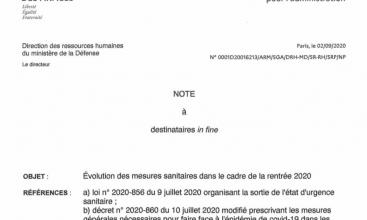 Evolution des mesures sanitaires dans le cadre de la rentrée 2020