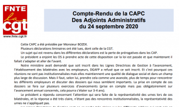 CR et DL Commission administrative paritaire centrale des adjoints administratifs du 24/09/2020