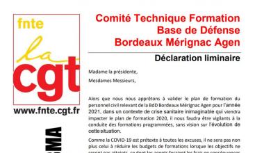 BdD Bordeaux Mérignac Agen - DL CGT du CT Formation du 10/09/2020