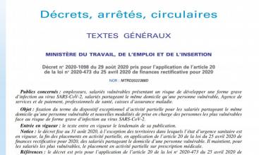 Décret no 2020-1098 du 29 août 2020 pris pour l’application de l’article 20 de la loi no 2020-473 du 25 avril 2020 de finances rectificative pour 2020 