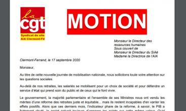 Syndicat AIA Clermont Ferrand - Motion du 17 septembre 2020
