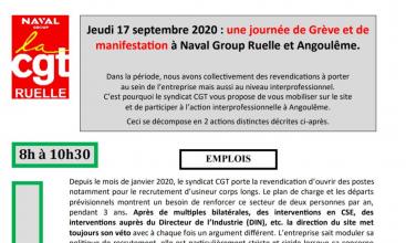 Syndicat CGT Naval Group Ruelle - Tract d'appel pour la journée de mobilisation du 17 septembre 2020