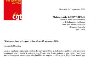 Préavis de grève pour la journée du 17 septembre 2020. 