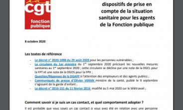 CGT Fonction Publique - Note COVID du 08/10/2020 concernant de nouvelles mesures sanitaires mises en place