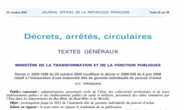 Décret no 2020-1298 du 23 octobre 2020 modifiant le décret no 2008-539 du 6 juin 2008 relatif à l’instauration d’une indemnité dite de garantie individuelle du pouvoir d’achat 