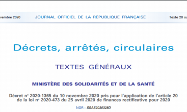 Décret n°2020-1365 du 10/11/2020 pris pour l’application de l’article 20 de la loi n°2020-473 du 25/04/2020 de finances rectificative pour 2020