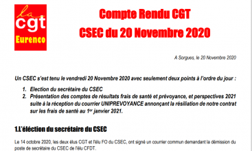 Compte Rendu CGT EURENCO SORGUES CSEC du 20 Novembre 2020