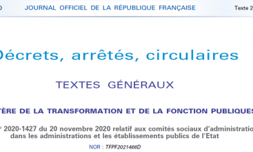 Décret no 2020-1427 du 20 novembre 2020 relatif aux comités sociaux d’administration dans les administrations et les établissements publics de l’Etat