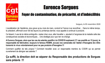  CGT Eurenco Sorgues - Appel à la grève les 7, 10 et 12 novembre 2020