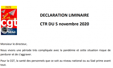 DECLARATION LIMINAIRE CTR  SIAé du 5 novembre 2020