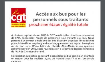Syndicat de site AIA Clermont Ferrand - Tract Accès aux bus pour les personnels sous traitants du 01/12/2020