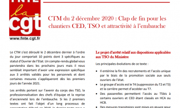 Tract UFPSO "CTM du 2/12/2020 : Clap de fin pour les chantiers CED, TSO et attractivité à l’embauche"