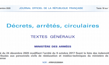 Arrêté du 24 décembre 2020 modifiant l’arrêté du 9 octobre 2017 fixant la liste des indemnités attribuées aux personnels civils de rééducation et médico-techniques du ministère de la défense 