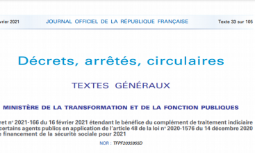 Décret no 2021-166 du 16 février 2021 étendant le bénéfice du complément de traitement indiciaire à certains agents publics en application de l’article 48 de la loi no 2020-1576 du 14 décembre 2020 de financement de la sécurité sociale pour 2021 