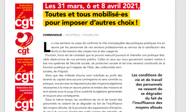 Les 31 mars, 6 et 8 avril 2021, Toutes et tous mobilisé·es pour imposer d’autres choix!