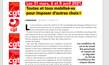 Les 31 mars, 6 et 8 avril 2021, Toutes et tous mobilisé·es   pour imposer d’autres choix!