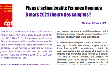 Tract UFSE Plans d’action égalité Femmes Hommes 8 mars 2021 l’heure des comptes !