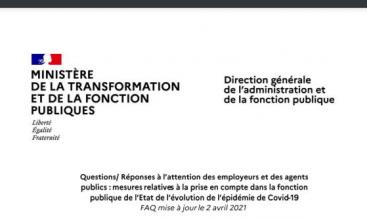 Mesures relatives à la prise en compte dans la Fonction Publique de l'Etat de l'évolution de l'épidémie de Covid-19 mis à jour le 02/04/2021