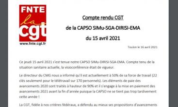CAPSO SIMu-DIRISI-SGA-EMA de Toulon du 15/04/2021 - Compte-rendu et Déclaration Liminaire CGT