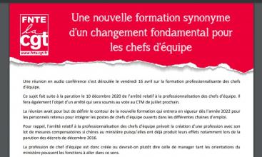 Une nouvelle formation synonyme d’un changement fondamental pour les chefs d’équipe - Compte-rendu de la réunion du 16/04/2021