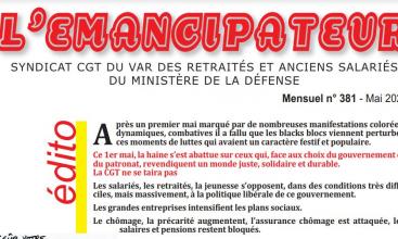 SYNDICAT CGT DU VAR DES RETRAITÉS ET ANCIENS SALARIÉS DU MINISTÈRE DE LA DÉFENSE L'L’EMANCIPATEUR Mensuel n° 381 - Mai 2021