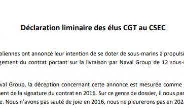 CGT NAVAL GROUP : Déclaration liminaire des élus CGT au CSEC du 22 septembre 2021.