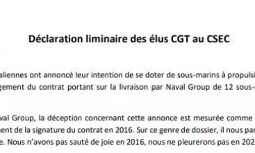 CGT NAVAL GROUP : Déclaration liminaire des élus CGT au CSEC du 22 septembre 2021.