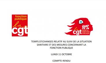 CGT Fonction Publique - CR TEMPS D'ECHANGES RELATIFS AU SUIVI DE LA SITUATION SANITAIRE ET DES MESURES CONCERNANT LA FONCTION PUBLIQUE.